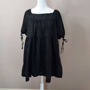 PINCH Black Puff Sleeve Square Neckline Babydoll Mini Dress Size Large